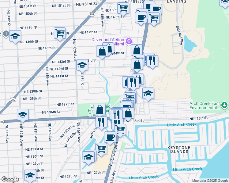 map of restaurants, bars, coffee shops, grocery stores, and more near 14060 Biscayne Boulevard in North Miami
