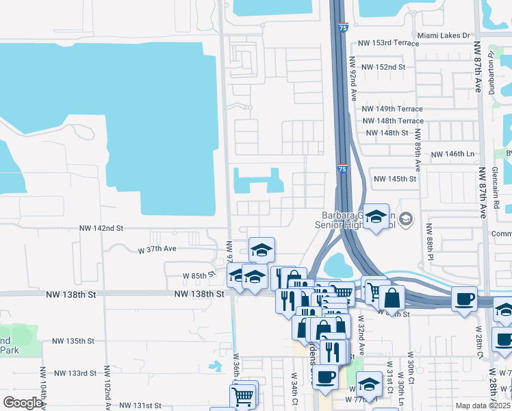 map of restaurants, bars, coffee shops, grocery stores, and more near 8902 West 35th Court in Hialeah