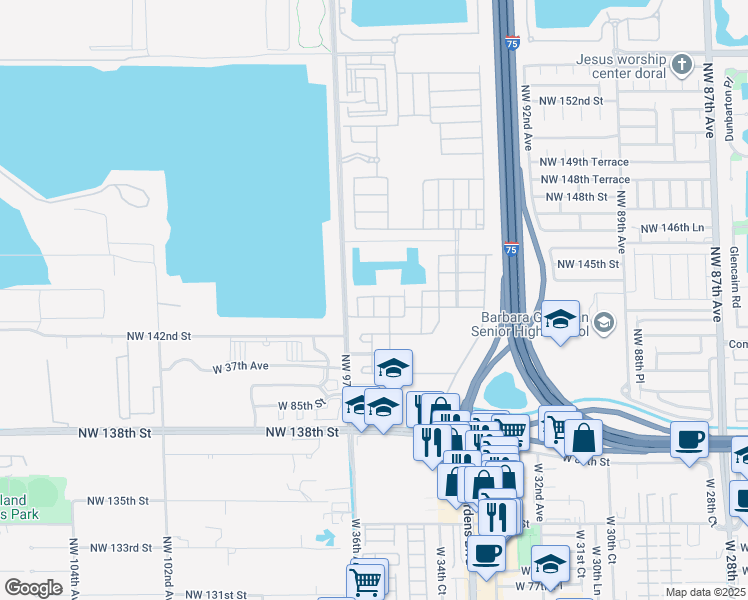 map of restaurants, bars, coffee shops, grocery stores, and more near 10051 West 35th Lane in Hialeah