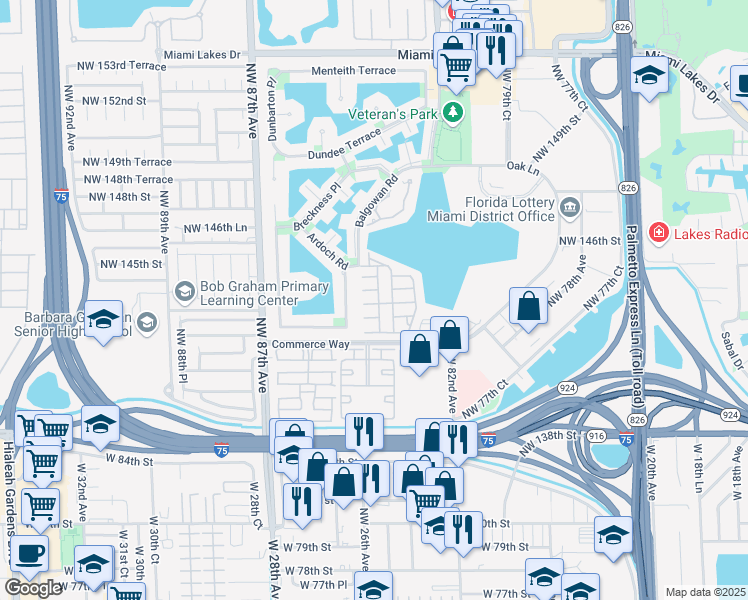 map of restaurants, bars, coffee shops, grocery stores, and more near 8370 Northwest 144th Street in Miami Lakes