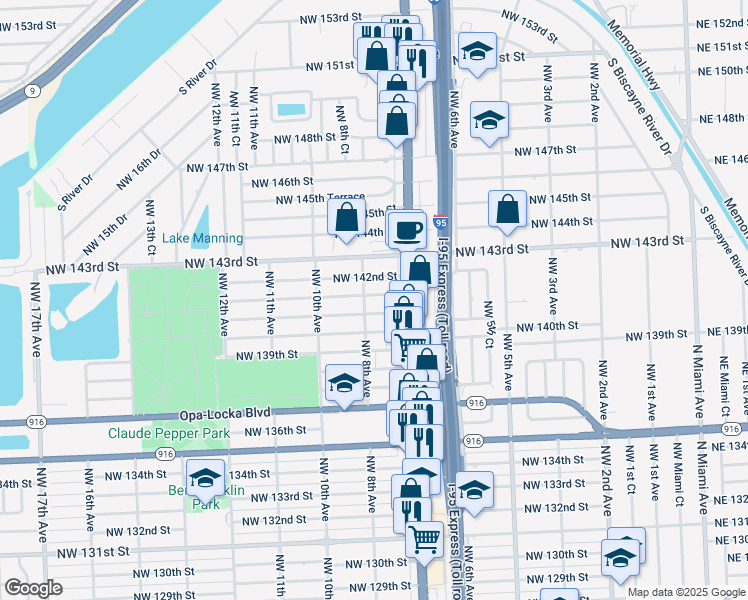 map of restaurants, bars, coffee shops, grocery stores, and more near 731 Northwest 140th Terrace in Miami