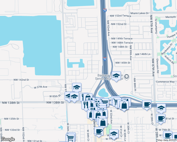 map of restaurants, bars, coffee shops, grocery stores, and more near 3365 West 89th Terrace in Hialeah