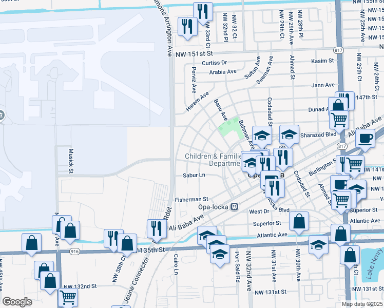 map of restaurants, bars, coffee shops, grocery stores, and more near 401 Dunad Avenue in Opa-locka