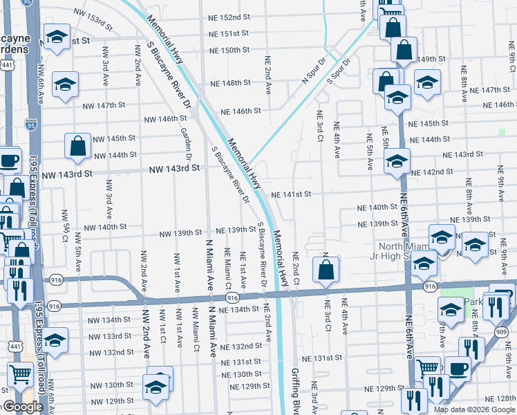 map of restaurants, bars, coffee shops, grocery stores, and more near 13935 South Biscayne River Drive in Miami