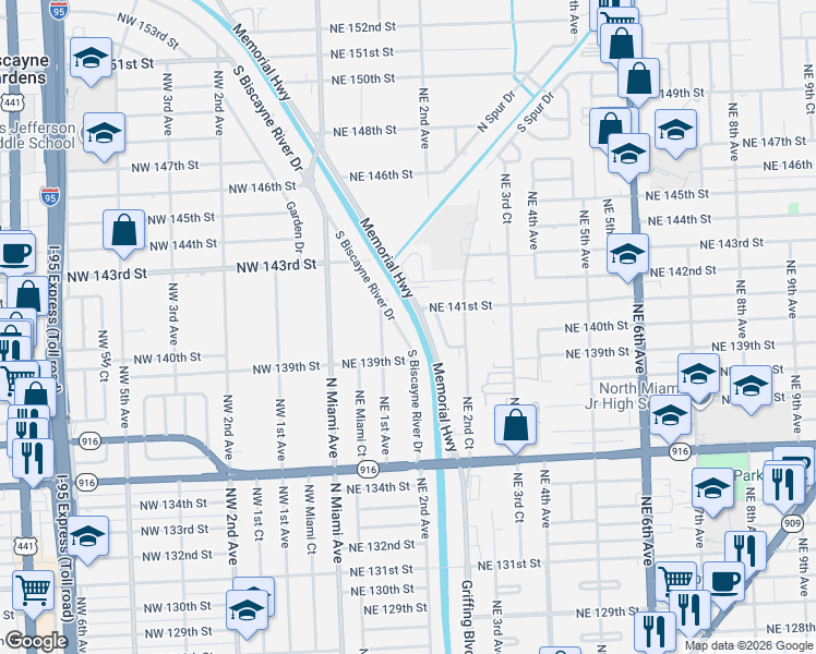 map of restaurants, bars, coffee shops, grocery stores, and more near 13935 South Biscayne River Drive in Miami