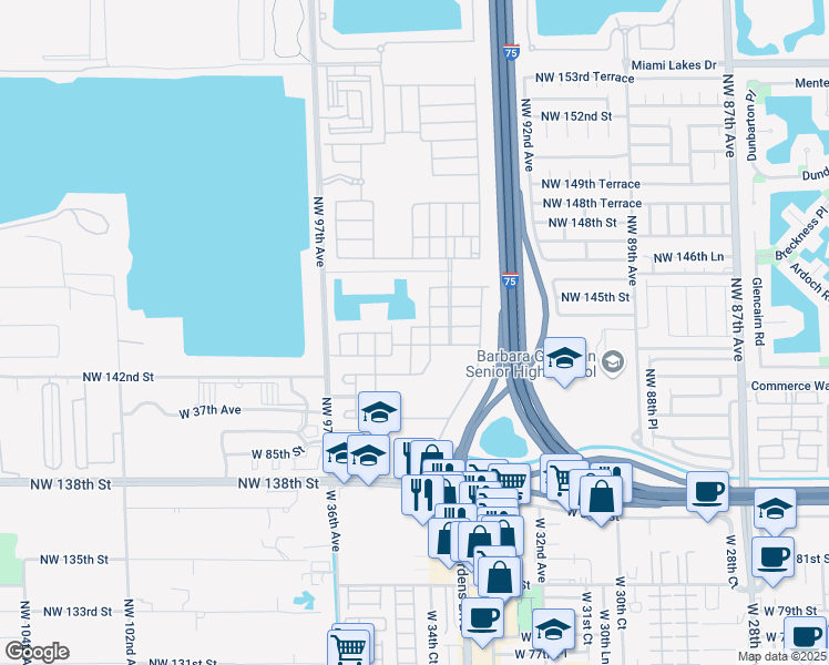 map of restaurants, bars, coffee shops, grocery stores, and more near 8912 West 34th Court in Hialeah