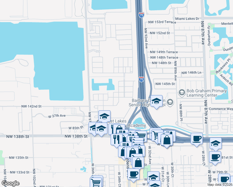 map of restaurants, bars, coffee shops, grocery stores, and more near 8912 West 34th Court in Hialeah