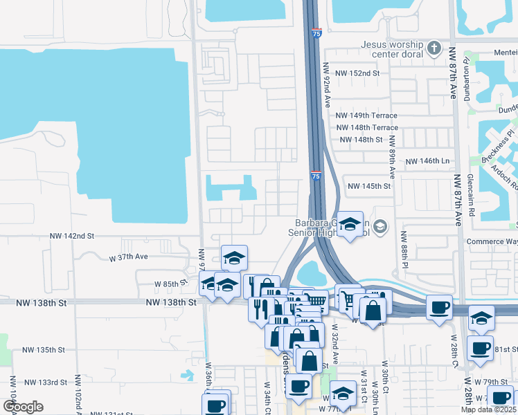 map of restaurants, bars, coffee shops, grocery stores, and more near 8912 West 34th Court in Hialeah
