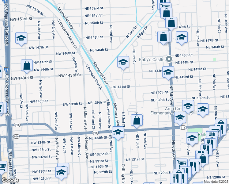 map of restaurants, bars, coffee shops, grocery stores, and more near 14002 Northeast 2nd Avenue in Miami