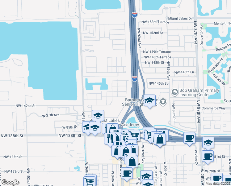 map of restaurants, bars, coffee shops, grocery stores, and more near 3365 West 89th Terrace in Hialeah