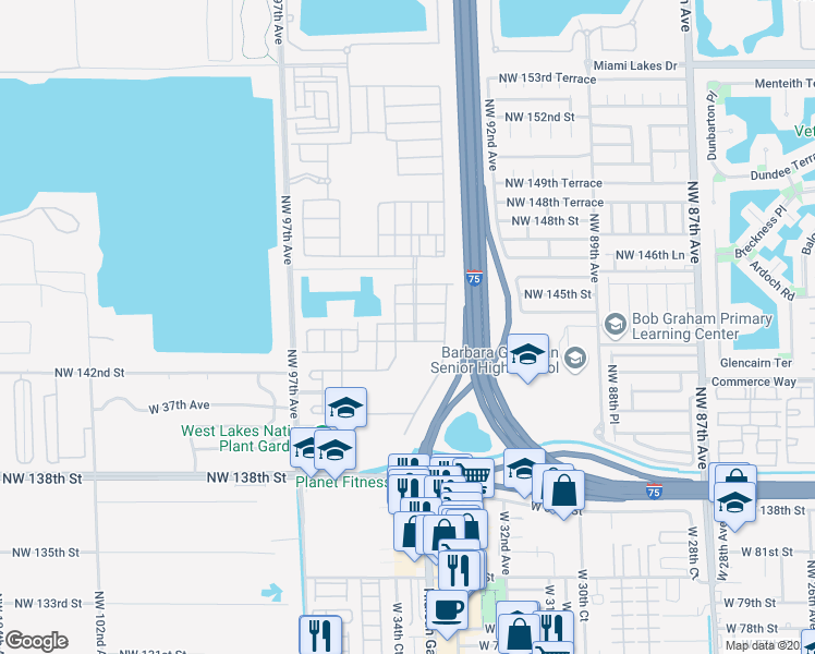 map of restaurants, bars, coffee shops, grocery stores, and more near 3365 West 89th Terrace in Hialeah