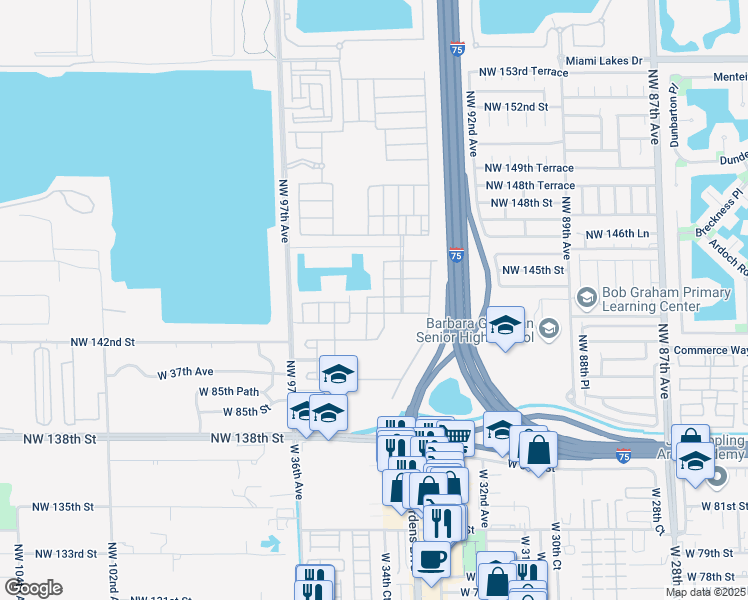 map of restaurants, bars, coffee shops, grocery stores, and more near 8912 West 34th Court in Hialeah