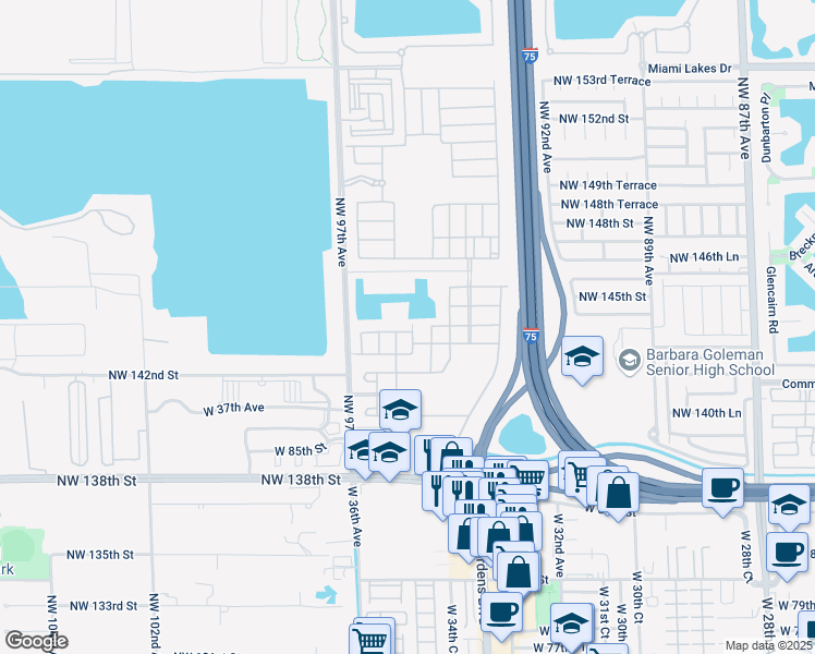 map of restaurants, bars, coffee shops, grocery stores, and more near 8902 West 35th Court in Hialeah