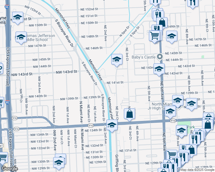 map of restaurants, bars, coffee shops, grocery stores, and more near 14040 Northeast 2nd Avenue in Miami