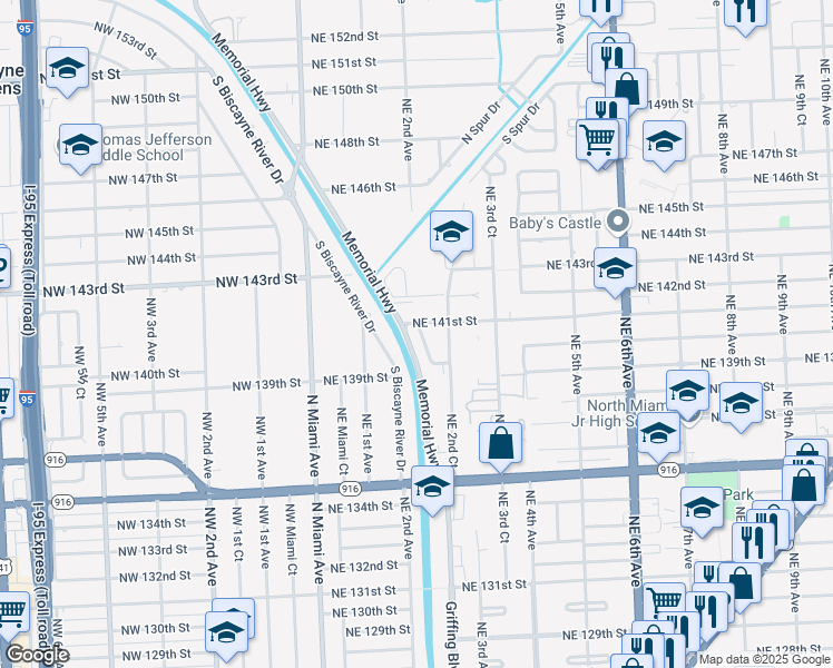 map of restaurants, bars, coffee shops, grocery stores, and more near 14046 Northeast 2nd Avenue in Miami