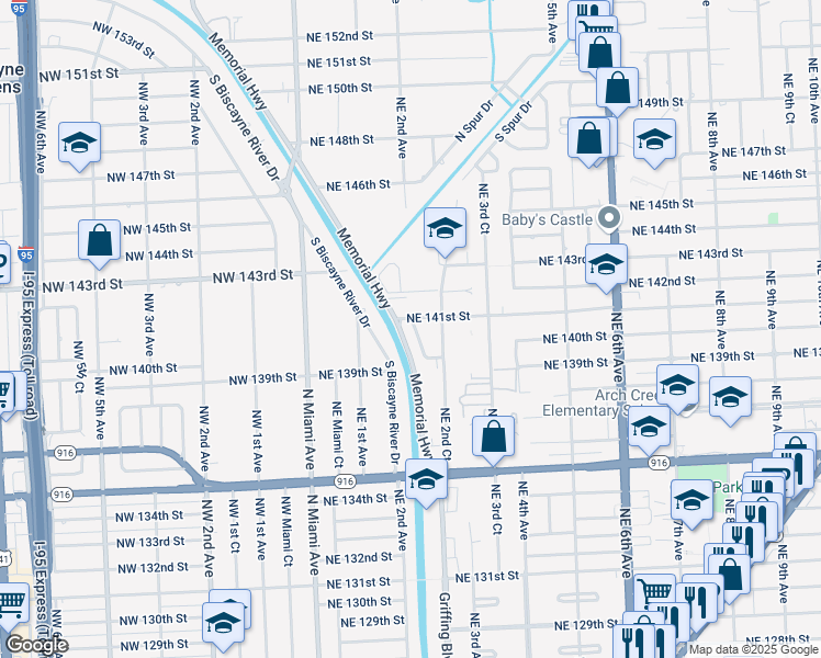 map of restaurants, bars, coffee shops, grocery stores, and more near 14044 Northeast 2nd Avenue in Miami