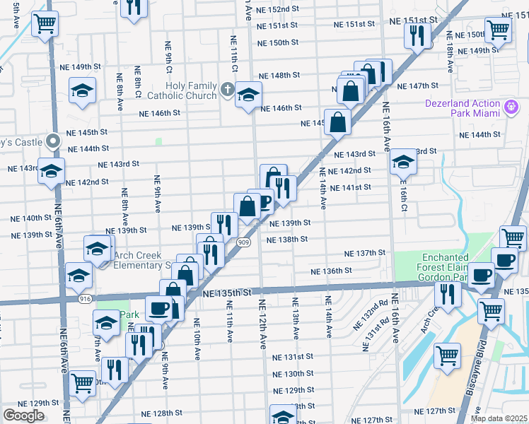 map of restaurants, bars, coffee shops, grocery stores, and more near 13970 West Dixie Highway in North Miami