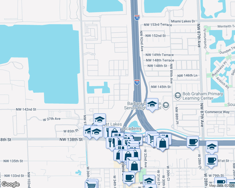 map of restaurants, bars, coffee shops, grocery stores, and more near 3375 West 90th Terrace in Hialeah