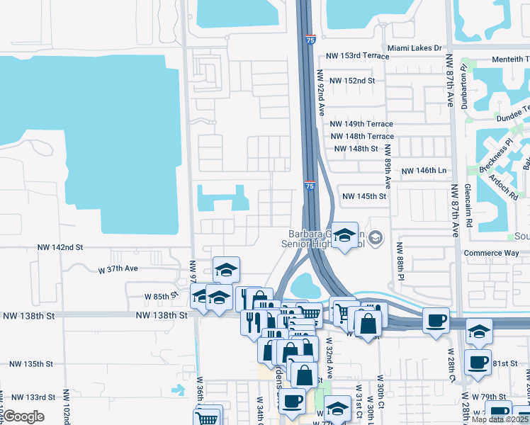 map of restaurants, bars, coffee shops, grocery stores, and more near 3375 West 90th Terrace in Hialeah