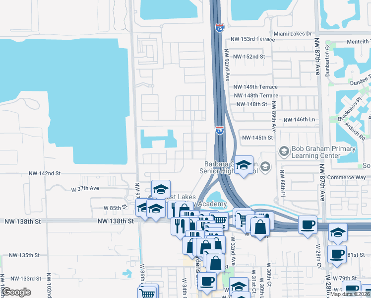 map of restaurants, bars, coffee shops, grocery stores, and more near 3375 West 90th Terrace in Hialeah