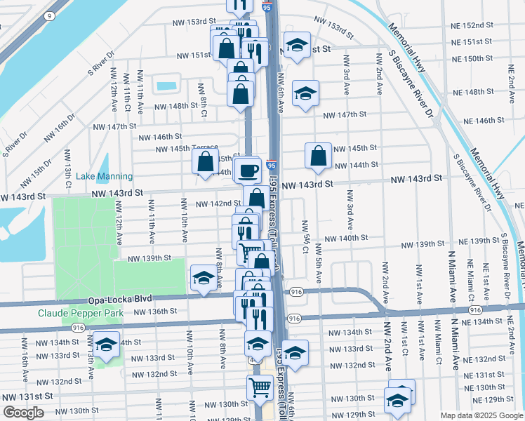 map of restaurants, bars, coffee shops, grocery stores, and more near in Golden Glades