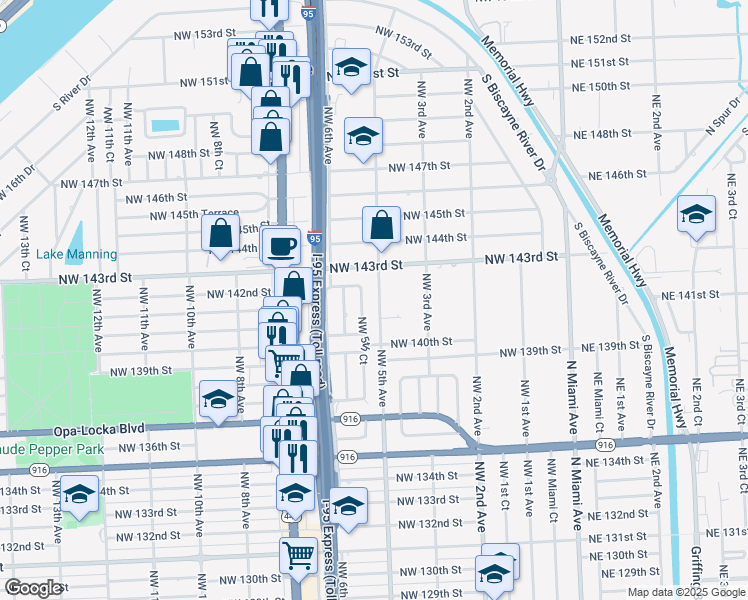 map of restaurants, bars, coffee shops, grocery stores, and more near 14155 Northwest 5th Court in North Miami