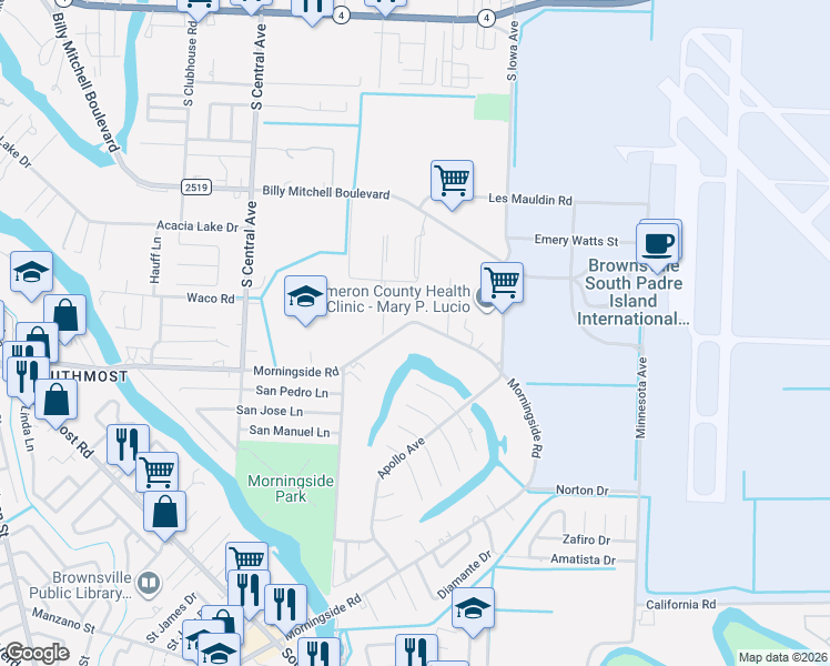 map of restaurants, bars, coffee shops, grocery stores, and more near 1301-1605 Morningside Road in Brownsville