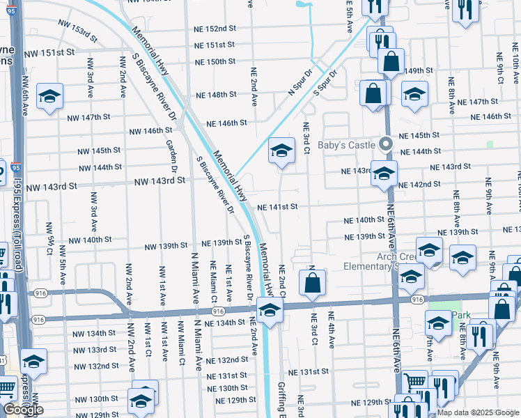 map of restaurants, bars, coffee shops, grocery stores, and more near 14178 Northeast 2nd Avenue in Miami