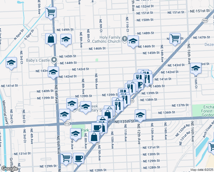 map of restaurants, bars, coffee shops, grocery stores, and more near 960 Northeast 141st Street in North Miami