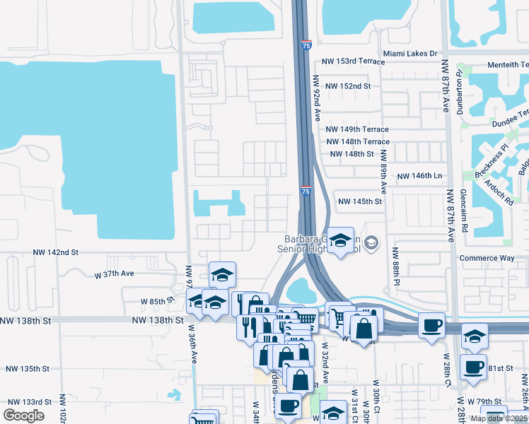 map of restaurants, bars, coffee shops, grocery stores, and more near 3375 West 90th Terrace in Hialeah