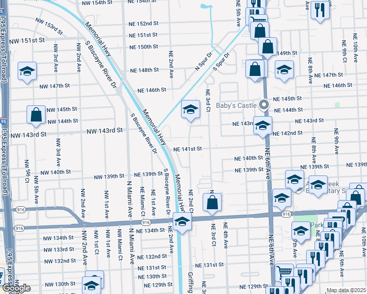 map of restaurants, bars, coffee shops, grocery stores, and more near 209 Northeast 141st Street in Miami