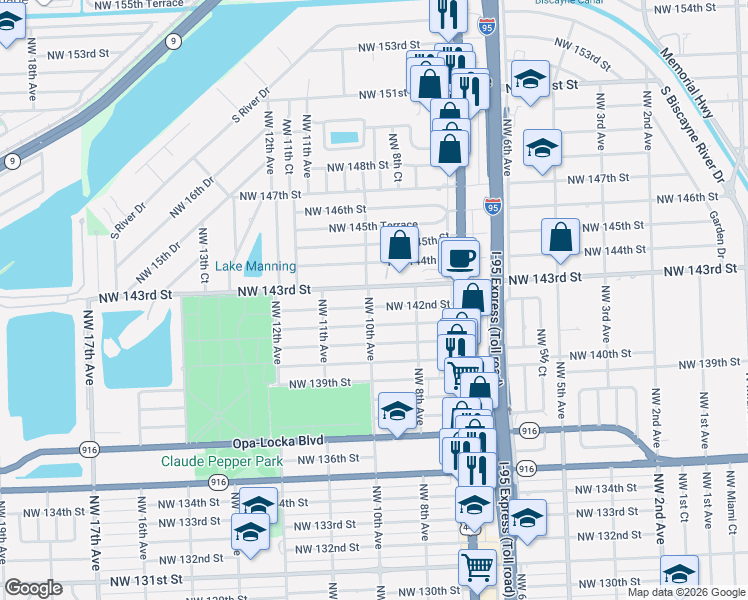 map of restaurants, bars, coffee shops, grocery stores, and more near 14251 Northwest 10th Avenue in Miami