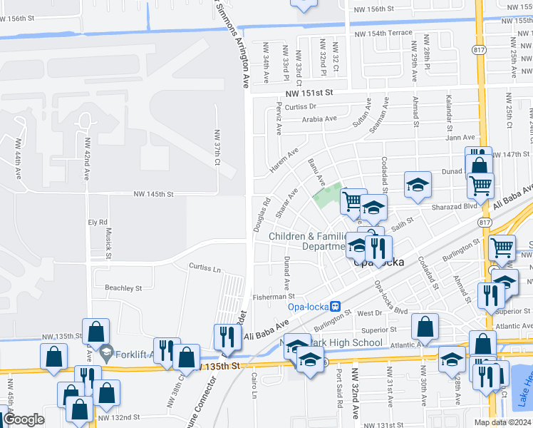 map of restaurants, bars, coffee shops, grocery stores, and more near 500 Jann Avenue in Opa-locka