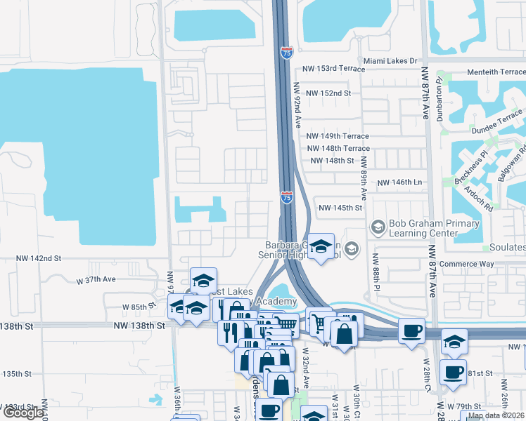 map of restaurants, bars, coffee shops, grocery stores, and more near 9065 West 33rd Avenue in Hialeah