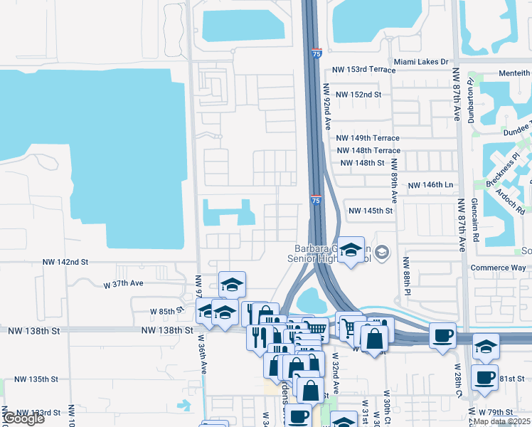 map of restaurants, bars, coffee shops, grocery stores, and more near 3375 West 90th Terrace in Hialeah