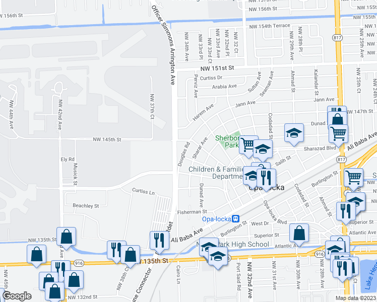 map of restaurants, bars, coffee shops, grocery stores, and more near 500 Jann Avenue in Opa-locka