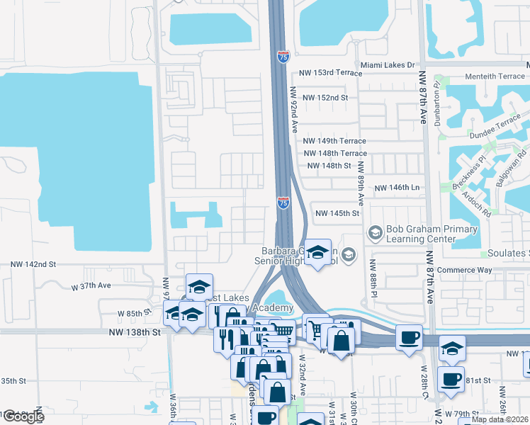map of restaurants, bars, coffee shops, grocery stores, and more near 9352 West 33rd Avenue in Hialeah