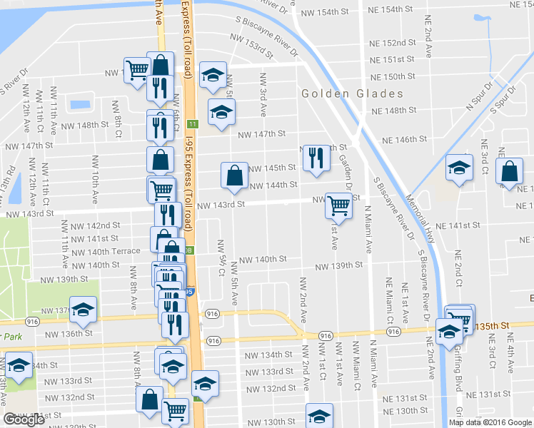 map of restaurants, bars, coffee shops, grocery stores, and more near 14201 Northwest 3rd Avenue in Miami