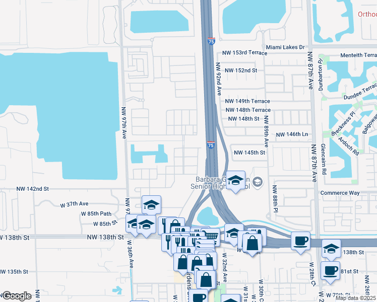 map of restaurants, bars, coffee shops, grocery stores, and more near 3375 West 90th Terrace in Hialeah