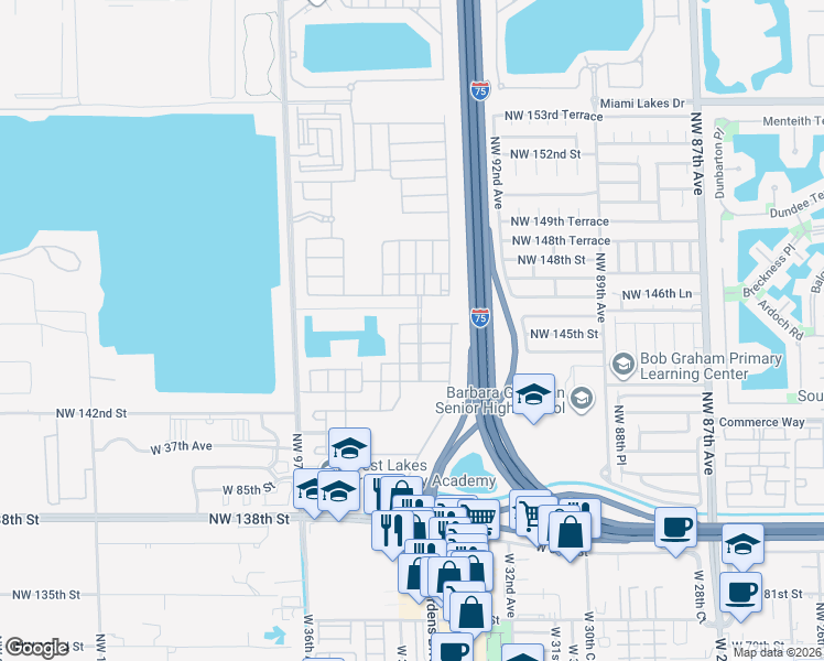 map of restaurants, bars, coffee shops, grocery stores, and more near 3375 West 90th Terrace in Hialeah