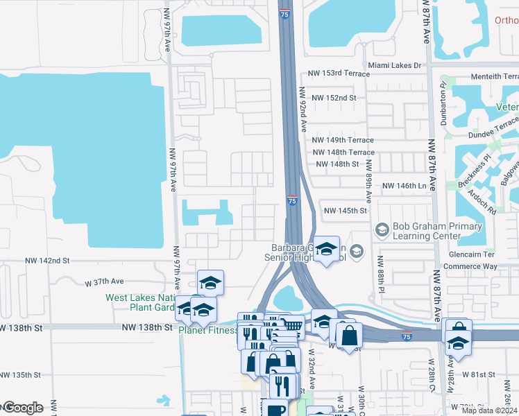map of restaurants, bars, coffee shops, grocery stores, and more near 3375 West 90th Terrace in Hialeah