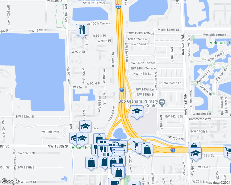 map of restaurants, bars, coffee shops, grocery stores, and more near 9213 West 33rd Avenue in Hialeah