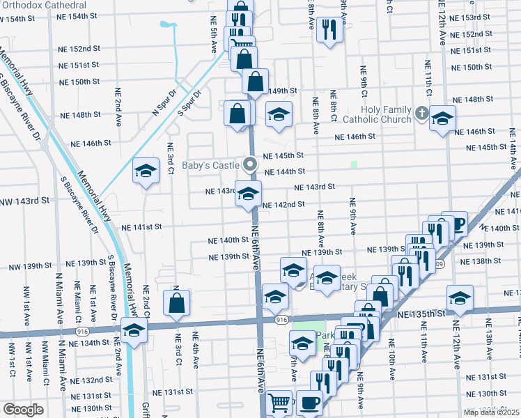 map of restaurants, bars, coffee shops, grocery stores, and more near 14125 Florida 915 in North Miami
