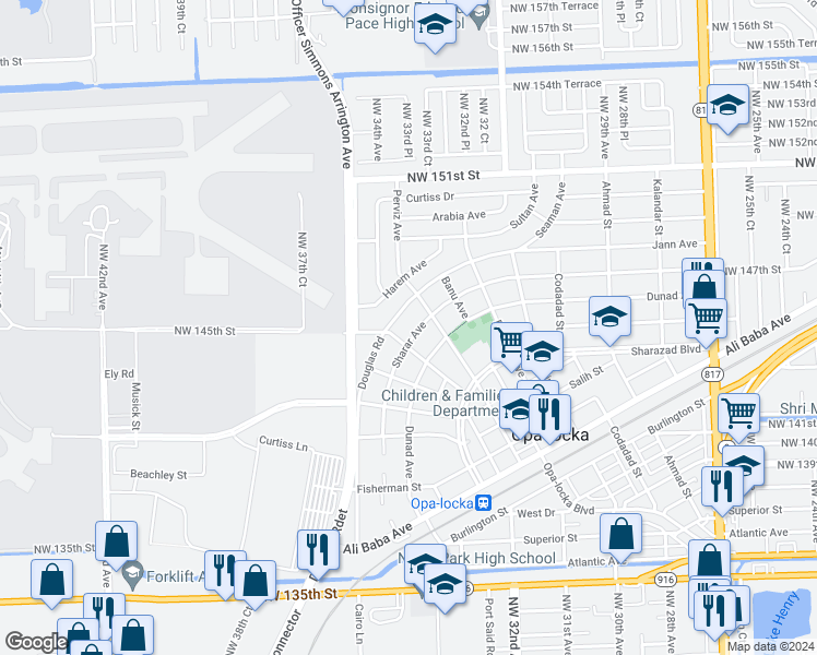 map of restaurants, bars, coffee shops, grocery stores, and more near 640 Jann Avenue in Opa-locka