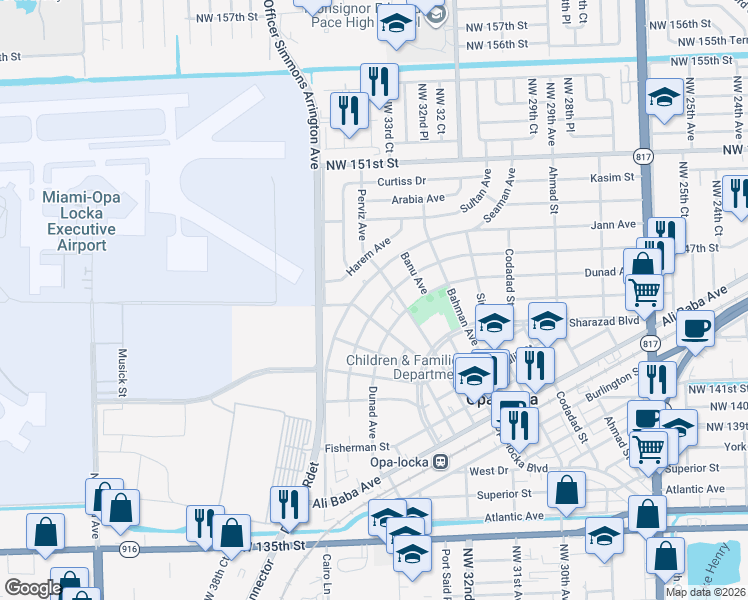 map of restaurants, bars, coffee shops, grocery stores, and more near 640 Jann Avenue in Opa-locka