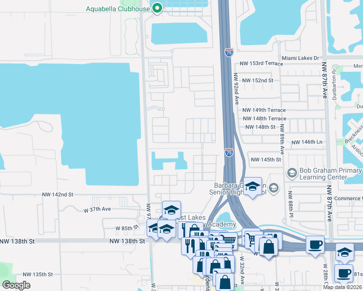 map of restaurants, bars, coffee shops, grocery stores, and more near 3408 West 92nd Place in Hialeah