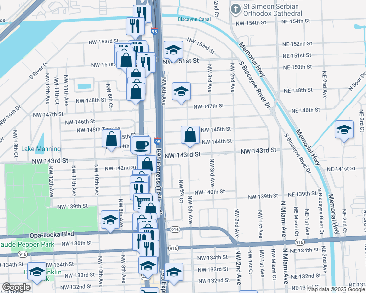 map of restaurants, bars, coffee shops, grocery stores, and more near in Golden Glades