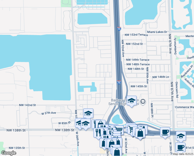 map of restaurants, bars, coffee shops, grocery stores, and more near 3408 West 92nd Place in Hialeah