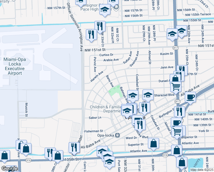 map of restaurants, bars, coffee shops, grocery stores, and more near 706 Sharar Avenue in Opa-locka