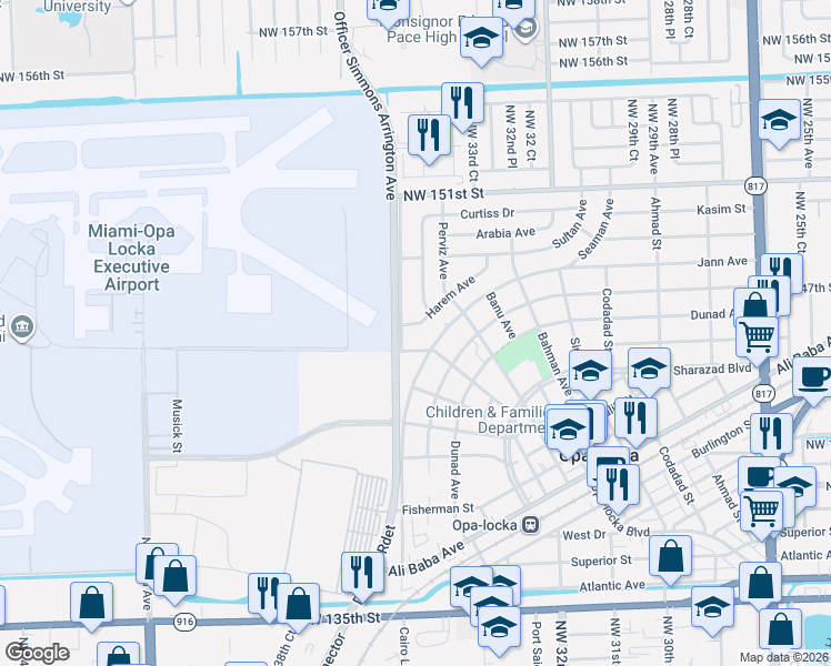 map of restaurants, bars, coffee shops, grocery stores, and more near 530 Harem Avenue in Opa-locka
